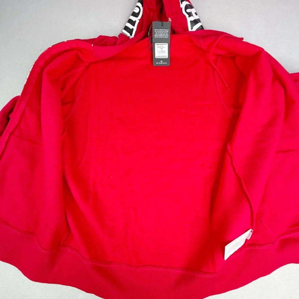 True Religion Full-Zip Fleece-Lined Hoodie Buddha Icon Men’s M Red Streetwear